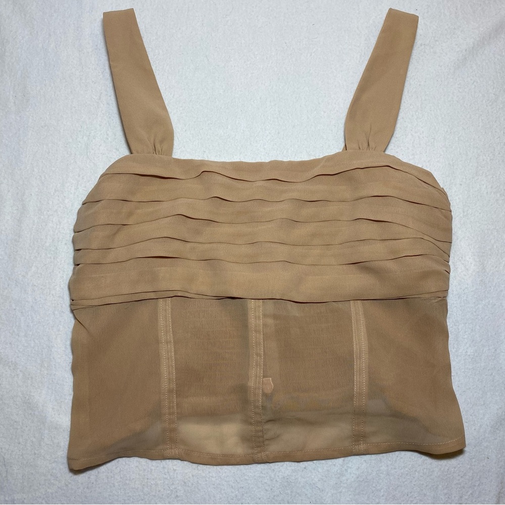ABERCROMBIE & FITCH Corset Crop Top Sheer Square Neck Ribbed Ruching Women’s XS